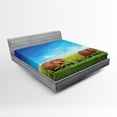 thumbnail image 1 of Ambesonne Savannah Fitted Sheet, Animal Family African View, Queen Size, Green Brown and Blue, 1 of 2