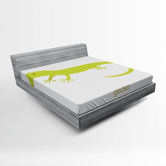 Ambesonne Savannah Fitted Sheet, Australian Lizard Gecko, Queen Size, Pistachio Green and White