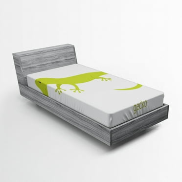 Ambesonne Savannah Fitted Sheet, Australian Lizard Gecko, Twin Size, Pistachio Green and White