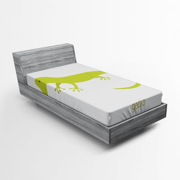 Ambesonne Savannah Fitted Sheet, Australian Lizard Gecko, Twin XL Size, Pistachio Green and White