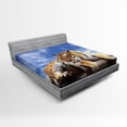 thumbnail image 1 of Ambesonne Savannah Fitted Sheet, Tiger on Wood Wildlife, Queen Size, Mustard Black and Blue, 1 of 2