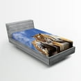 thumbnail image 1 of Ambesonne Savannah Fitted Sheet, Tiger on Wood Wildlife, Twin Size, Mustard Black and Blue, 1 of 2