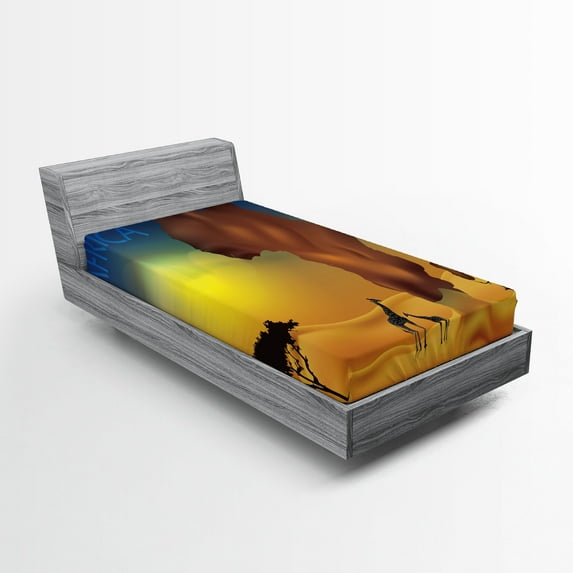 Ambesonne Savannah Fitted Sheet, Tropical Wild Giraffe Art, Twin Size, Chocolate Orange Blue