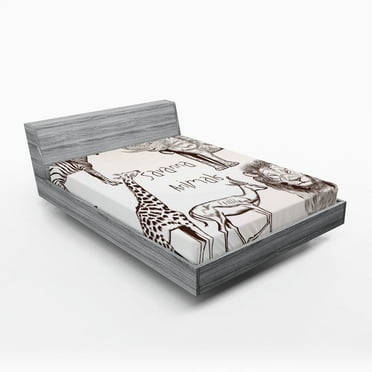 Ambesonne Savannah Fitted Sheet, Wild Lion Zebra Antelope, Full Size, Brown and Cream