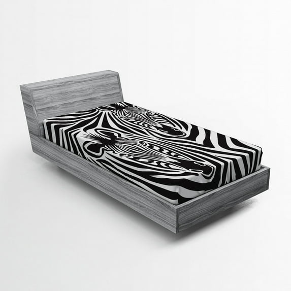 Ambesonne Savannah Fitted Sheet, Zebras Eyes and Face Art, Twin Size, Charcoal Grey and White