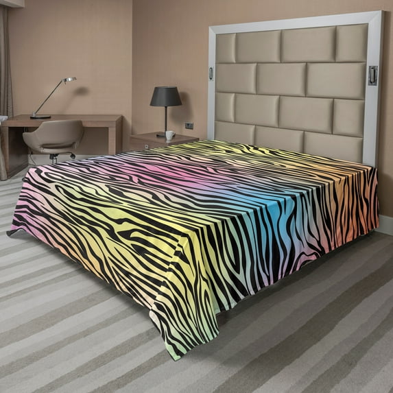 Ambesonne Savannah Flat Sheet, Colorful Wildlife Zebra, California King, Yellow Coral Pink