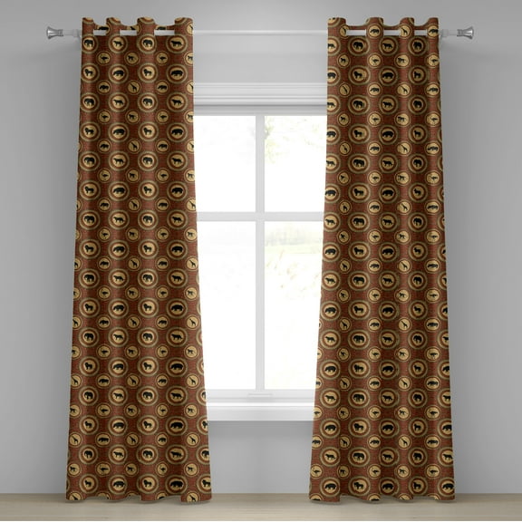 Ambesonne Savannah Grommet Curtain, Monkey Lion Folk African, 50" x 72", Mustard and Brown