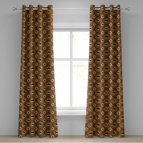 Ambesonne Savannah Grommet Curtain, Monkey Lion Folk African, 50" x 72", Mustard and Brown