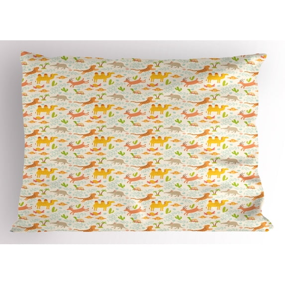 Ambesonne Savannah Pillow Sham, Happy Animals Pastel Tones, 26" X 20", Multicolor