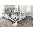 thumbnail image 1 of Ambesonne Savannah Quilted Coverlet 3 Pcs, Sketch of Tiger African, King Size, White Black, 1 of 2