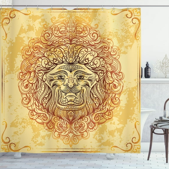 Ambesonne Savannah Shower Curtain, Lion Zodiac Astrology Art, 69"Wx84"L, Orange Yellow