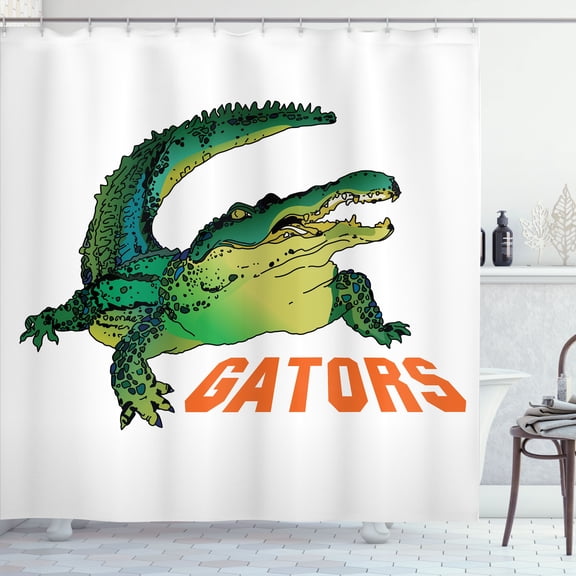 Ambesonne Savannah Shower Curtain, Wild Alligator Crocodile, 69"Wx84"L, Orange White Green