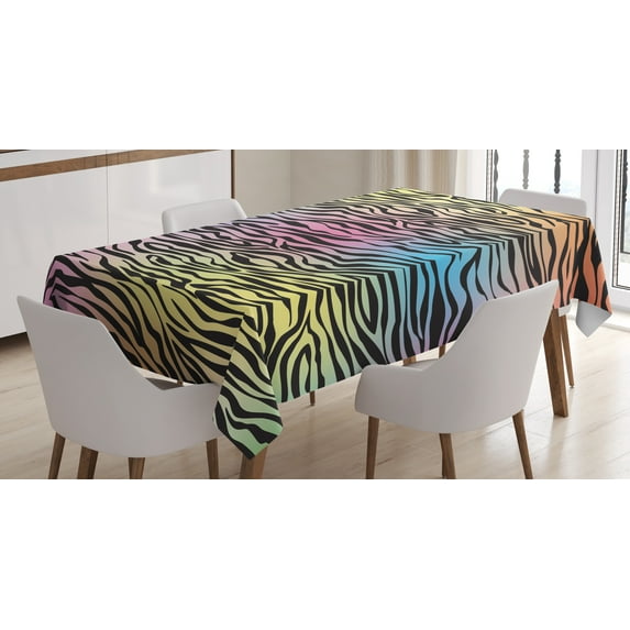 Ambesonne Savannah Tablecloth Rectangular Table Cover, Colorful Wildlife Zebra, 60"x84", Yellow Coral Pink