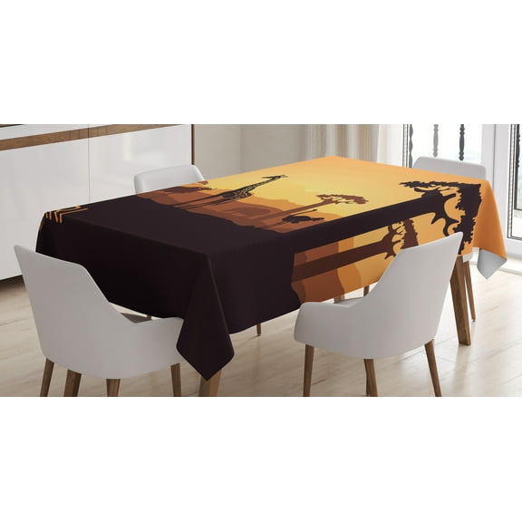Ambesonne Savannah Tablecloth Rectangular Table Cover, Exotic and Pastoral Sunset, 60"x84", Dark Brown and Apricot