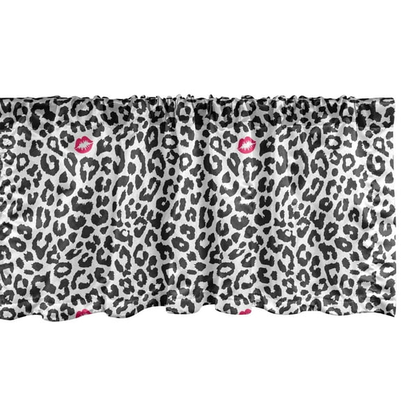 Ambesonne Savannah Window Valance, Cheetah Leopard Kiss Print, 54" X 18", Charcoal Grey and Pink