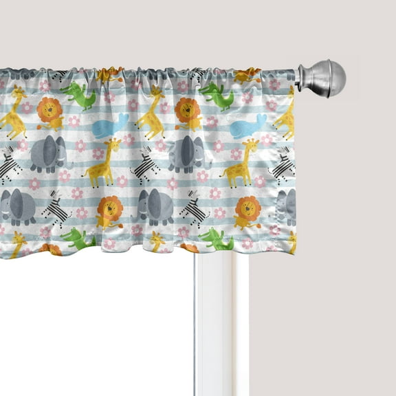 Ambesonne Savannah Window Valance, Friendly Zoo Characters, 54" X 12", Multicolor