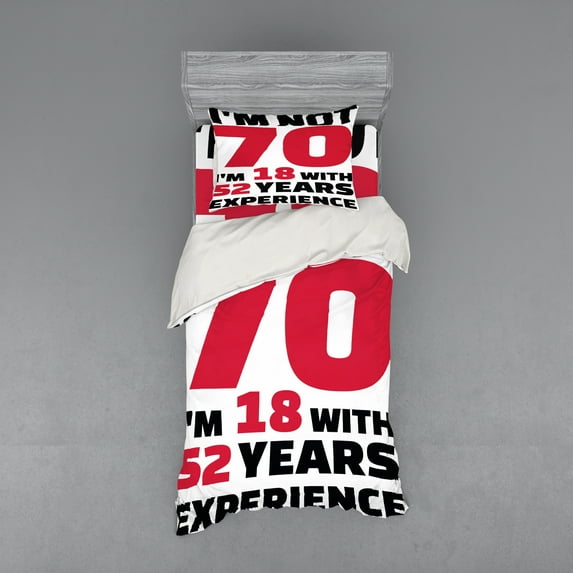 Ambesonne Saying Bedding Set 3 Pcs, 52 Years Experience, Twin, Dark Coral White