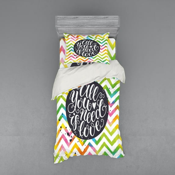 Ambesonne Saying Bedding Set 3 Pcs, All You Need is Love Chevron, Twin XL, Multicolor