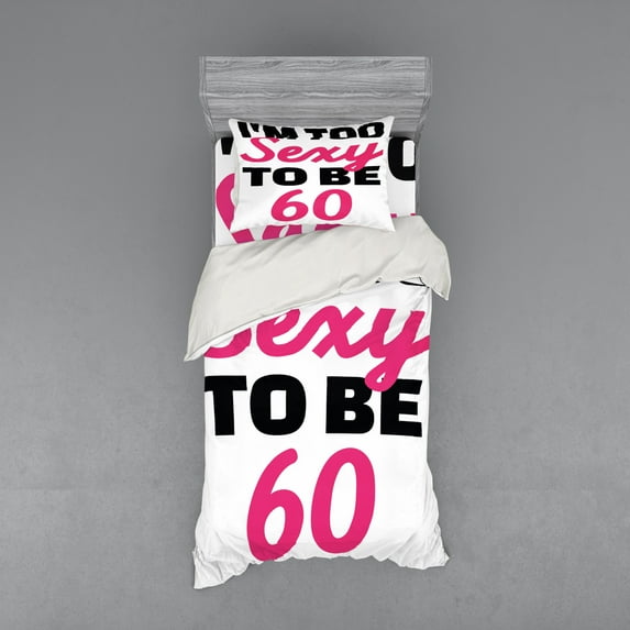 Ambesonne Saying Bedding Set 3 Pcs, Being 60 Themed Typography, Twin, Hot Pink and Black