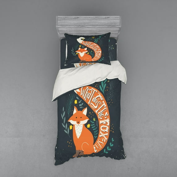 Ambesonne Saying Bedding Set 3 Pcs, Cartoon Fox Funny Animal, Twin, Multicolor