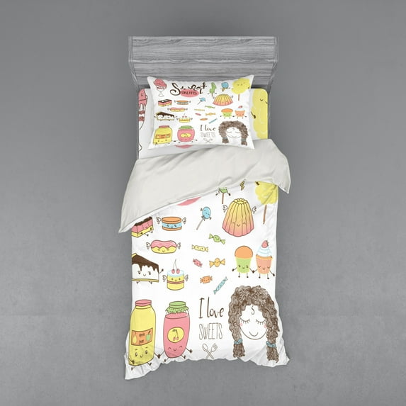 Ambesonne Saying Bedding Set 3 Pcs, Girl with Sweets, Twin XL, Multicolor