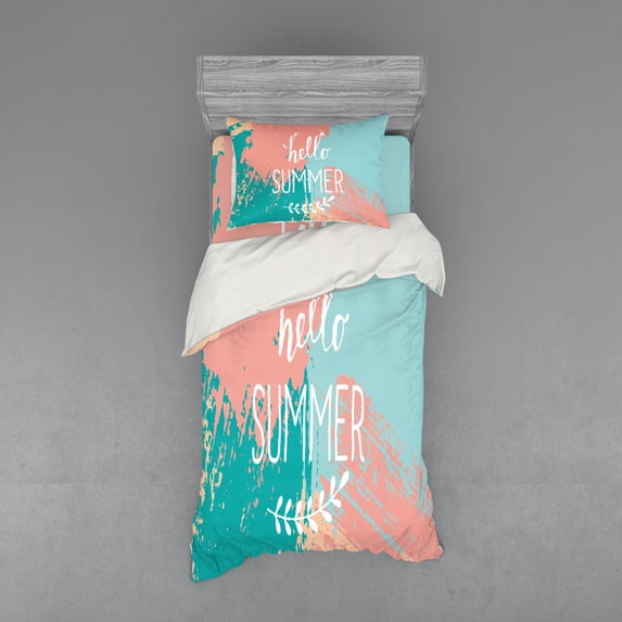 Ambesonne Saying Bedding Set 3 Pcs, Hello Summer Lettering, Twin, Multicolor