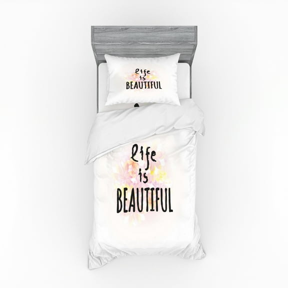 Ambesonne Saying Bedding Set 3 Pcs, Life is Floral, Twin, Multicolor