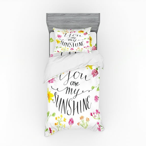 Ambesonne Saying Bedding Set 3 Pcs, Loving My Sunshine Slogan, Twin, Multicolor