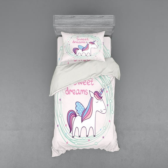 Ambesonne Saying Bedding Set 3 Pcs, Magic Unicorn, Twin, Multicolor