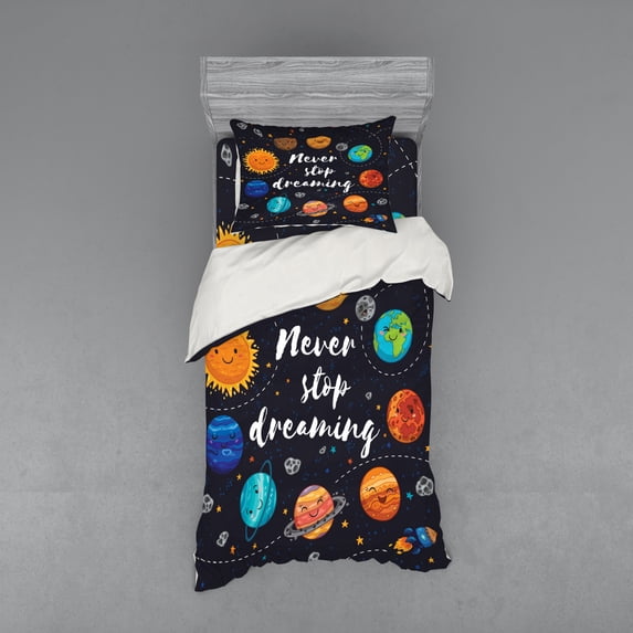 Ambesonne Saying Bedding Set 3 Pcs, Outer Space Star Cluster, Twin, Multicolor
