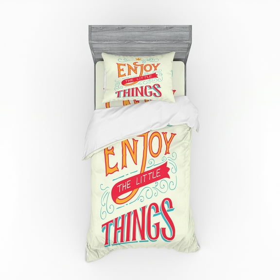 Ambesonne Saying Bedding Set 3 Pcs, Positive Outlook on Life, Twin XL, Multicolor