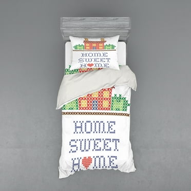 Ambesonne Saying Bedding Set 3 Pcs, Shape Stitch, Twin XL, Multicolor