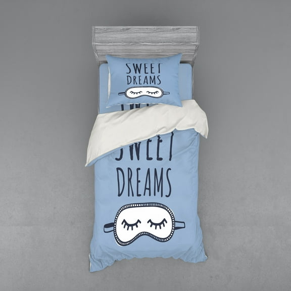 Ambesonne Saying Bedding Set 3 Pcs, Sleeping Doodle, Twin, Slate Blue Dark Blue