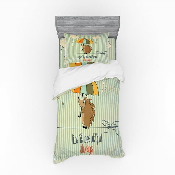 Ambesonne Saying Bedding Set 3 Pcs, Tightrope Walker Hedgehog, Twin, Multicolor