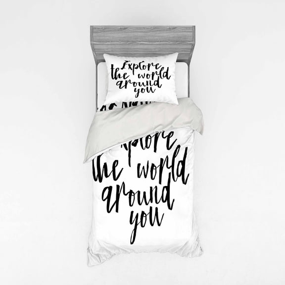 Ambesonne Saying Bedding Set 3 Pcs, Travel Inspiration Motto Art, Twin XL, Charcoal Grey