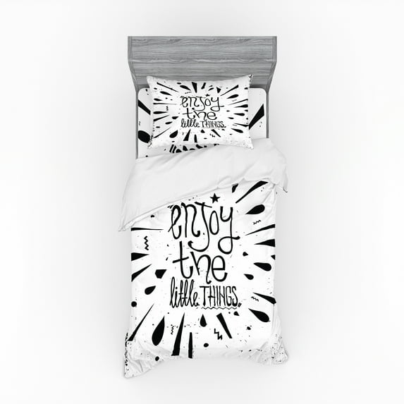 Ambesonne Saying Bedding Set 3 Pcs, Vintage Motivation Boost, Twin, Black and White