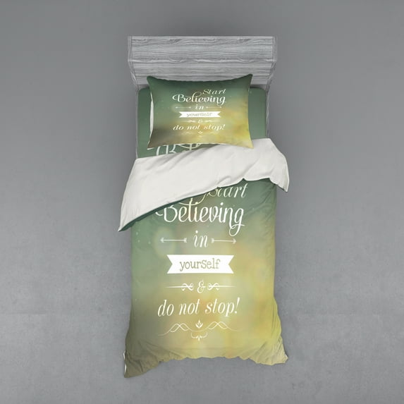 Ambesonne Saying Bedding Set 3 Pcs, Yellow Letters, Twin XL, Teal Yellow