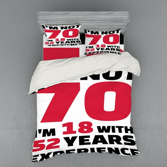 Ambesonne Saying Bedding Set 4 Pcs, 52 Years Experience, Queen, Dark Coral White