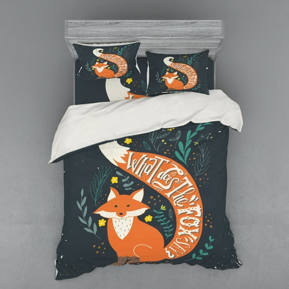 Ambesonne Saying Bedding Set 4 Pcs, Cartoon Fox Funny Animal, Queen, Multicolor