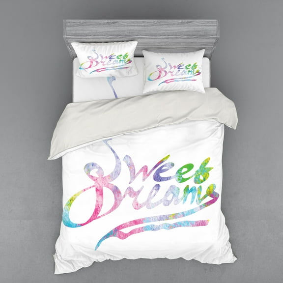 Ambesonne Saying Bedding Set 4 Pcs, Happiness Youth Themes, Queen, Multicolor