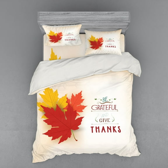 Ambesonne Saying Bedding Set 4 Pcs, Maple Leaves with Phrase, Queen, Multicolor