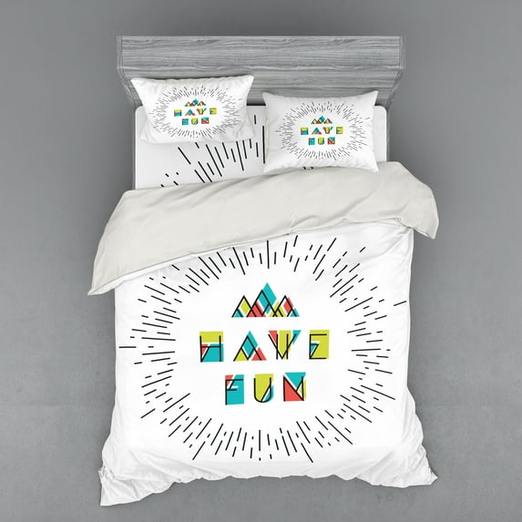 Ambesonne Saying Bedding Set 4 Pcs, Motive Words, Queen, Black Green Blue