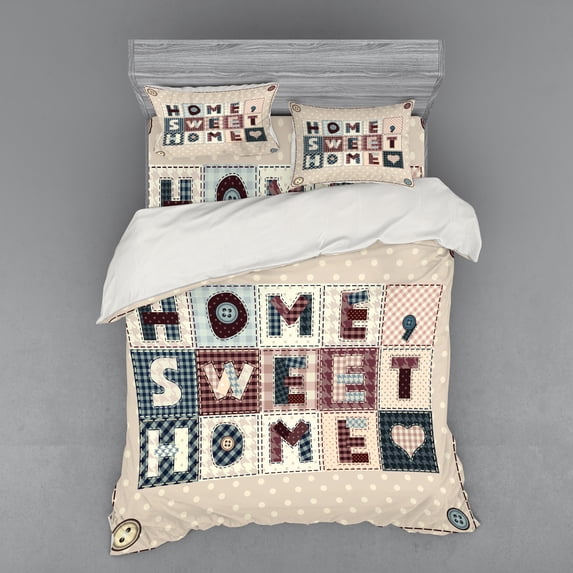 Ambesonne Saying Bedding Set 4 Pcs, Patchwork Style, Queen, Multicolor