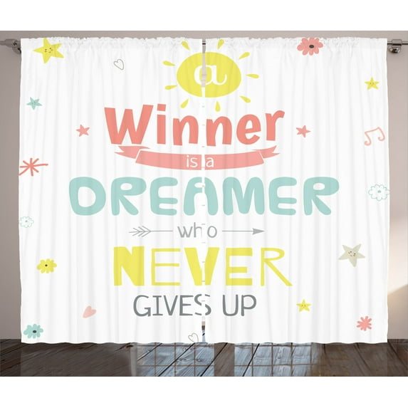 Ambesonne Saying Curtains 2 Panel Set, Positive Words, 108" x 84", Multicolor