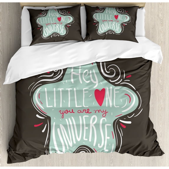 Ambesonne Saying Duvet Cover Set, Affection Love Sayings Heart, 2-Calking, Seafoam Dark Taupe Coral
