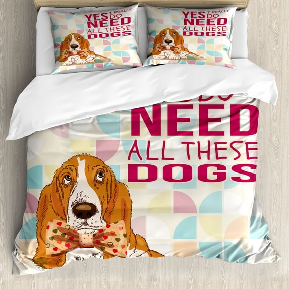 Ambesonne Saying Duvet Cover Set, Charming Animal with Bow Tie, 2-Calking, Dark Pink