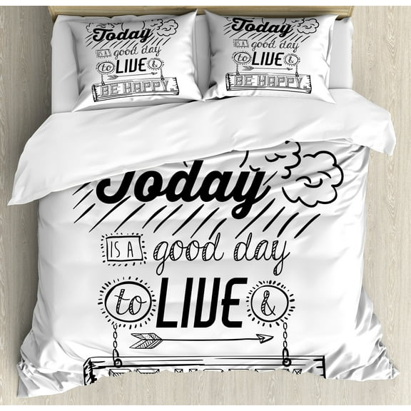 Ambesonne Saying Duvet Cover Set, Inspiration Gratitiude, King, Black White