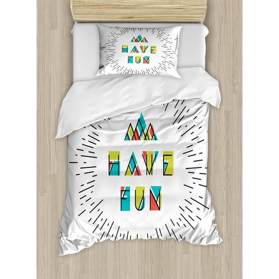 Ambesonne Saying Duvet Cover Set, Motive Words, Twin, Black Green Blue