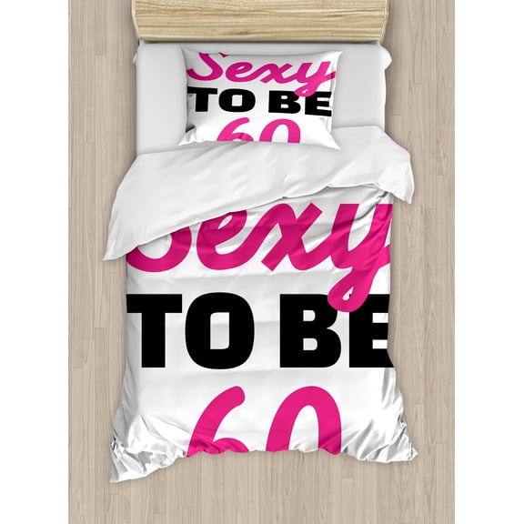 Ambesonne Saying Duvet Cover Sets, Being 60 Themed Typography, 2-Twin, Hot Pink and Black