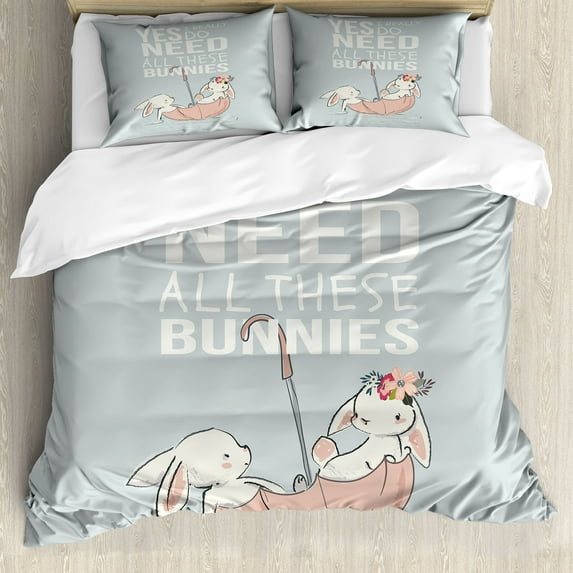 Ambesonne Saying Duvet Cover Sets, Bunnies Pet Lover Themed, 2-Queen, Pale Tan